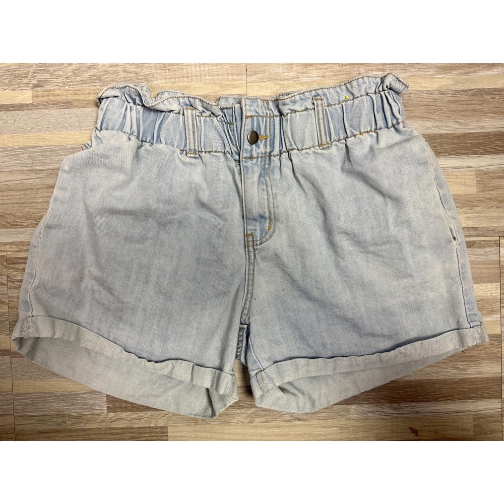 vintage light wash paperbag waist‎ denim shorts high rise elastic soft grunge